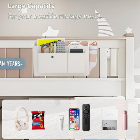 2pcs) Edudif Bedside Caddy Bedside Organizer with Fixed Straps & Water Bottle Holder, Bunk Bed Caddy ideal for Home