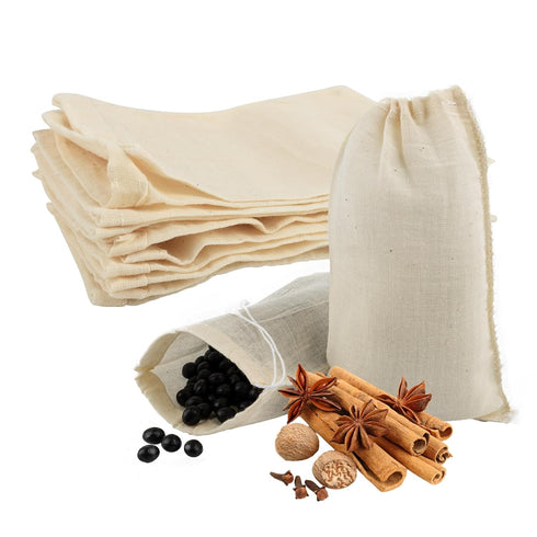 AUEAR Reusable Drawstring Cotton Soup Bags, 12 Pack, 4"x6" Coffee Chinese Medicine Tea Bag Brew Straining Herbs
