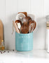 AISBUGUR Large Ceramic Utensil Holder, 7.5" H×6.3" W with Slanted Mouth, Non-Slip Cork Base for Kitchen Decor