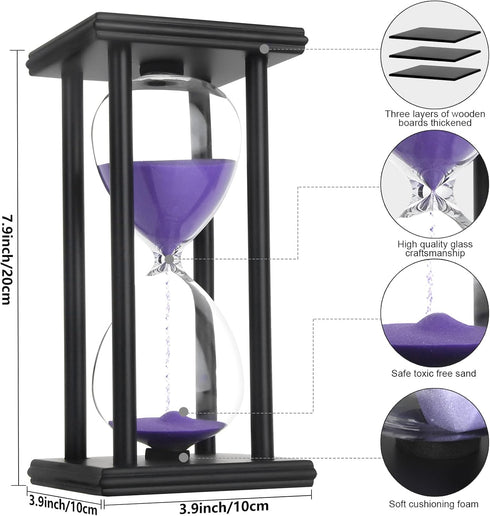30/45/60 (60 Hourglass Sand Timer,Black Wooden Minute Sandglass Timer for Home,Desktop,Classroom Kitchen Restaurant