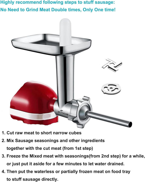 GVODE Meat Grinder Attachment for Kitchenaid Stand Mixer, Includes 4 Grinding Plates, 3 Sausage Tubes, 2 Blades