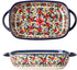 Red Daisy Flower Vintage Style Ceramic Bakeware Casserole Dish Baking Pan with Handles