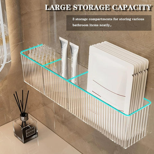 2 Pack 3 14''Length Bathroom Makeup Organizer Wall Mount Clear Bathroom Organizers and Storage with Compartments