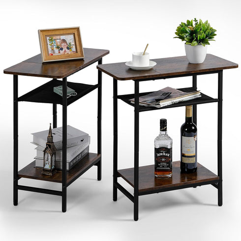 Tedheve Narrow Side Table Set of 2 for Small Spaces, 3-Tier End Table