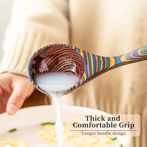 Gudamaye Pakkawood Rainbow Deep Soup Ladles, 10.6 inch Big Wooden Ladle for Cooking and Serving