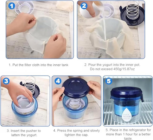 HAMAPI Dry Yogurt Maker Strainer Greek Yogurt Strainer with Ultra Fine Stainless Steel Filter Reusable Yogurt Filter