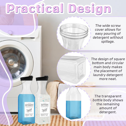 Rrshnsgv 53oz Label,4 Pack Laundry Detergent Dispenser Bottle with Liquid Laundry Dispenser,Plastic Detergent Dispenser