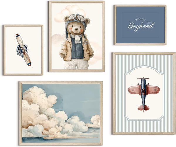 Lhoiplme Teddy Bear Nursery Wall Art Decor Vintage Boy Room Pictures Baby Boy