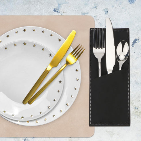 Leather Cutlery Sleeve Utensil Holders, Pouch Bags for Knife and Fork Silverware, 2 Pcs (Black) for Table Decorations