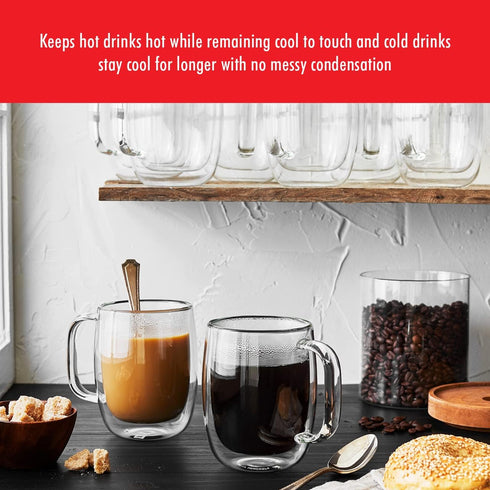2-pc Set, 12-oz, 355ml, ZWILLING Sorrento Plus Double-Wall Glass Coffee Mug Clear