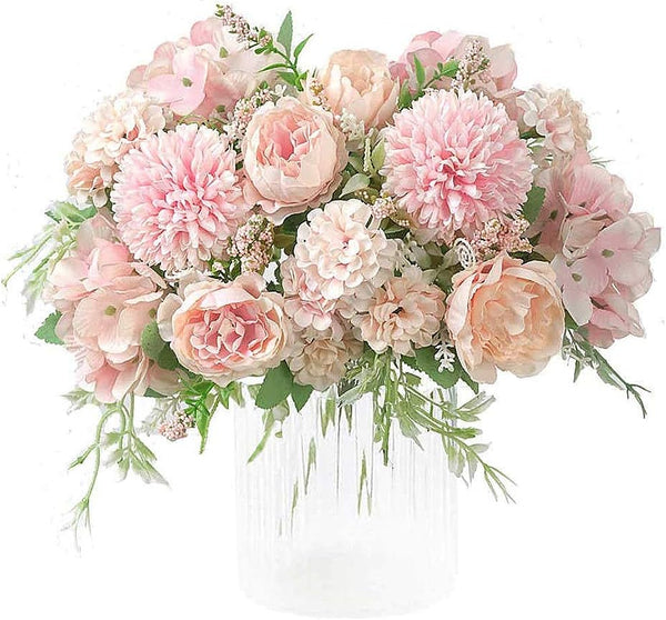 OHYGGE Tribe Glare Artificial Flower Silk Peony Bouquets, Set of 2 Hygrangea Carnations for Table Wedding Home