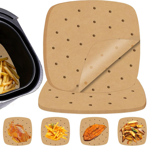 Numola 100 Pcs Air Fryer Liners Disposable Parchment Paper, 9 Inch Perforated Sheets for Baking, Non-Stick Steamer Liner