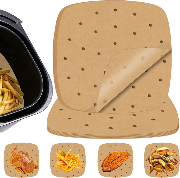 Numola 100 Pcs Air Fryer Liners Disposable Parchment Paper, 9 Inch Perforated Sheets for Baking, Non-Stick Steamer Liner