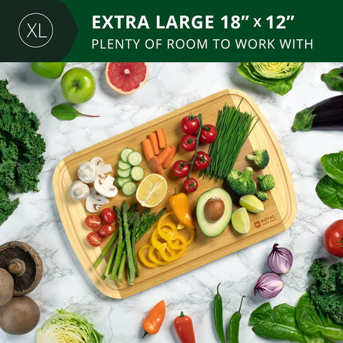 ROYAL CRAFT WOOD Bamboo Cutting Boards for Kitchen, XL Wooden Chopping Board with Juice Groove, 18" x 12"