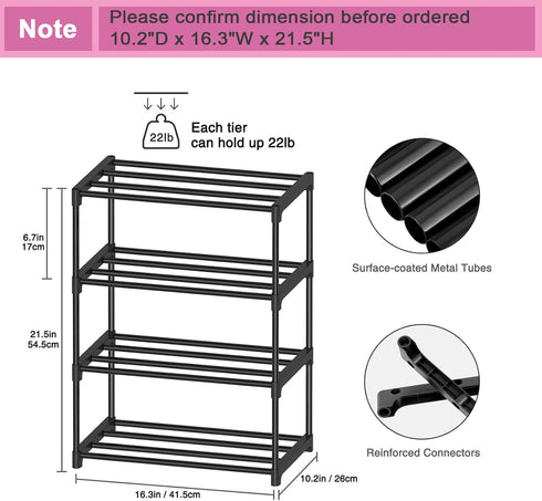 4 (16.3" Closet Autonomier Tier Extra Small Shoe Rack Wide), Narrow Stackable Shoe Shelf for Kids Toddler Adult