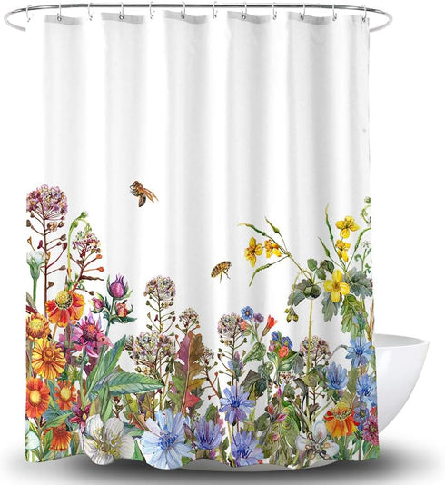 BECAN Beautiful Watercolor Flowers Shower Curtain, Thickening Polyester Fabric, 72 x 72 Inches
