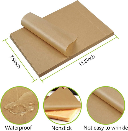 QYH 300 Pcs Unbleached Parchment Paper Sheets, 8x12 Inches, Precut for Baking Cookies, Frying, Air Fryer