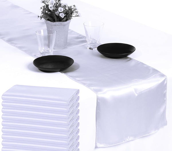 MDS 10 PCS Satin Table Runners, 12 x 108 Inch Charmeuse Sateen Silk for Wedding Reception Birthday Party