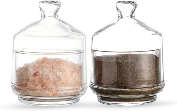 Glass Salt and Pepper Containers with Glass Lid, 2 Pcs Multipurpose Tomato, Avocado, Onion Keeper for Fridge Storage