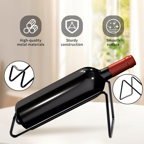 Countertop Wine Rack, 4 Pcs Wine Bottle Holder, Metal Small Wine Rack, Tabletop Wine Storage Stand for Cabinet, Pantry, Bar, Black