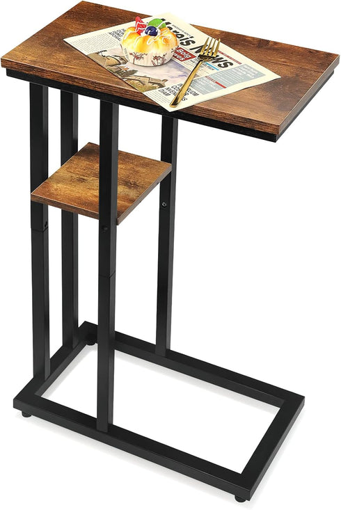 C Shaped Side Table for Sofa, Couch End Table for Small SpacesSkinny