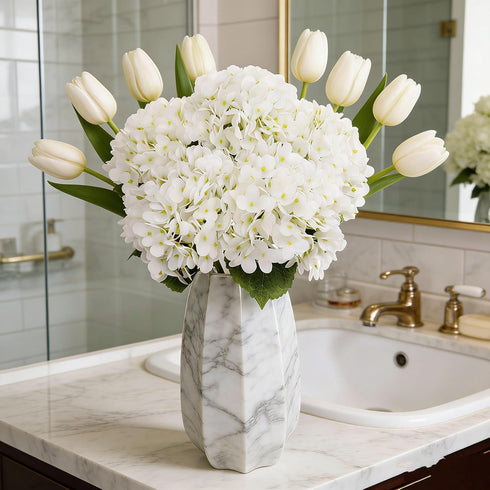 5Pcs Kimuras Cabin White Hydrangea Artificial Flowers Real Touch Latex Fake Hydrangeas Flower, Lifelike Faux Bouquet