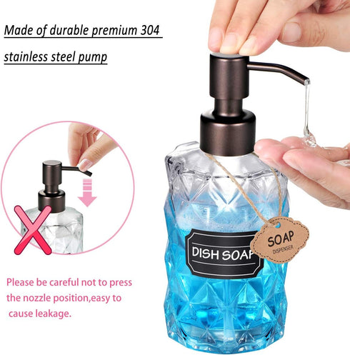 4PC Soap Dispenser Lids, 304 Stainless Steel Replacement Pump with Waterproof Label Stickers for Bottles (Bronze)