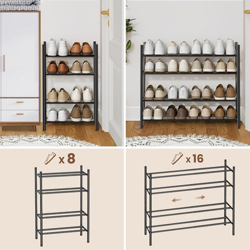 4-Tier Closet Closet AceMining Expandable Shoe Rack, Adjustable Shoe Rack Shoe Organizer Shoe Shelf, Free Standing Shoe
