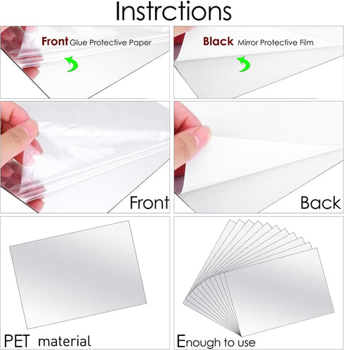 BBTO 20 Pcs Mirror Sheets, 8''x 10'' Self Adhesive Non-Glass Cut to Size Mirror Stickers for DIY Craft