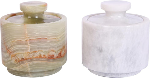 Pack 2 01) Marble Salt Cellar With Lid- Of Marble Salt And Pepper Bowls- Salt Holder With Lid To Put Salt, Paprika