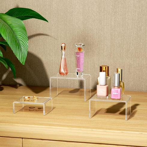 2 Sets,3 -3"x3"x4" NIUBEE Acrylic Display Risers Stand Steps Clear Riser Shelf Showcase for Amiibo Funko POP Figures