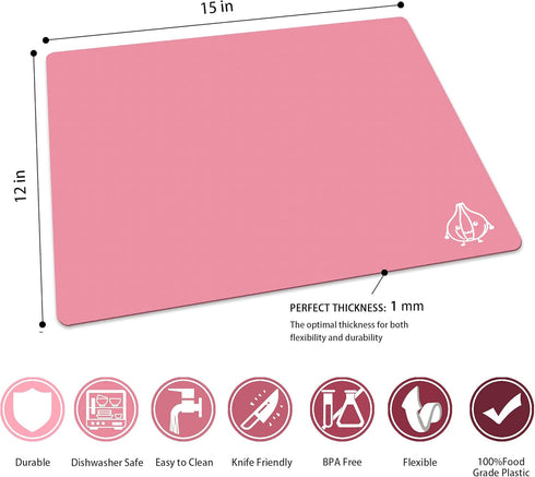 ZVP Plastic Cutting Boards, Flexible Chopping Mats, Gradient Pink Non-Slip, BPA Free, Dishwasher Safe