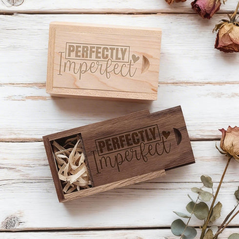 Christmas(3.15"x2"x0.98") JBOS Wooden Gift Box with Sliding Lid Walnut Wood Memory Box for USB Drive, Laser Engraved