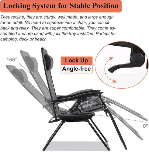 Zero Gravity Chair Folding Lounge Chair Lawn Chair Adjustable Camping Reclining Chair with Pillow and Cup Holder Trays