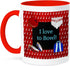 3dRose I Love Bowling Pins Ball Shoes and Bag - Red Blue and White Two Tone Mug, 11oz
