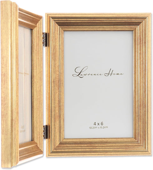 Lawrence Frames 4x6 Hinged Double Sutter Picture Frame, Burnished Gold