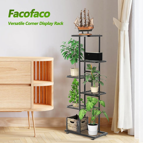Facofaco 6 7 Tier Potted Metal Plant Stand Indoor with Gardening Tools and Gloves, Corner Tall Tiered Plant Shelf