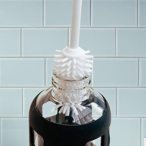 purifyou Platinum Silicone Water Bottle Cleaner Brush, Extra Long Handle 16 inch for Narrow Containers, White