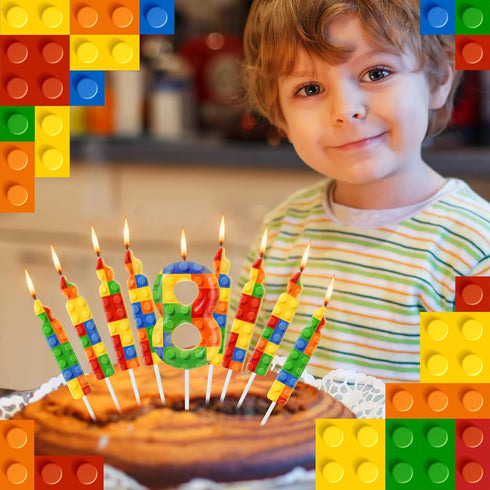 MTLEE 9 1-9 8) Pcs Building Block Candles Number Building Block Candle Numeral Birthday Cake Topper Cupcake