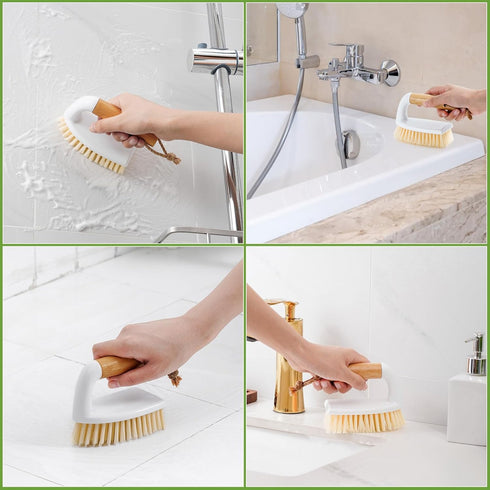 SUBEKYU Heavy Duty Scrub Brush with Handle for Household Use, Cleaning Bathroom Shower Toilet Bathtub Tile Floor, 2P