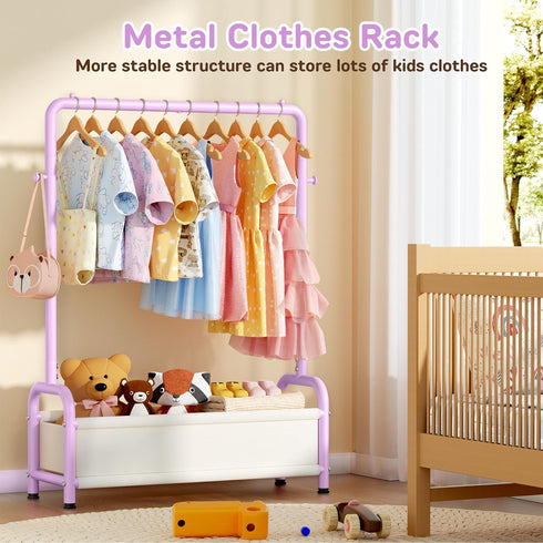 ZHKINGGS Closet Kids Clothing Rack with Storage Shelf, Kids Dress Up Storage for Coats, Small Baby Garment Rack