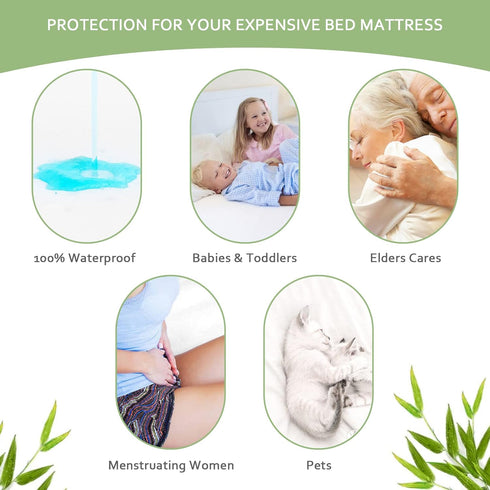 Waterproof Mattress Protector Twin Size, Skin Friendly and Breathable Bamboo Jersey Mattress Pad with 14" Deep Pocket