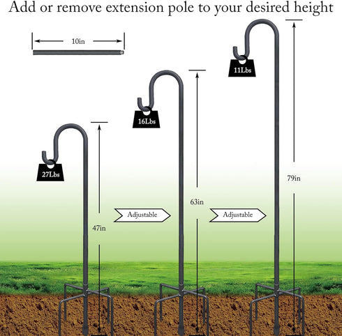47 Inch Hummingbird 5 Highpro Shepherds Hooks for Outdoor Bird Feeder Pole Squirrel Proof Feeder Stand Heavy Duty
