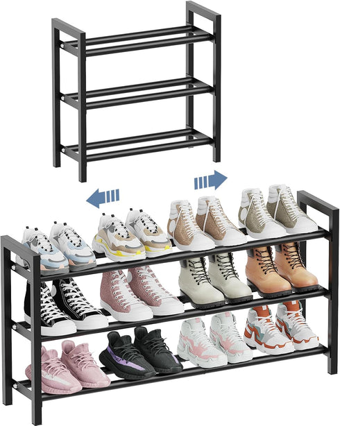 Mavivegue 18-33 Expandable Shoe Rack for Closet, 3-Tier Shoe Organizer, Adjustable Shoe