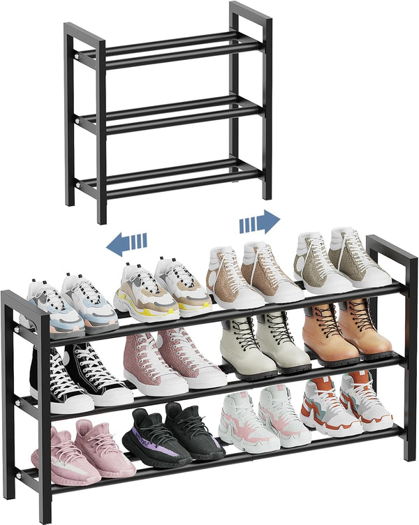 Mavivegue 18-33 Expandable Shoe Rack for Closet, 3-Tier Shoe Organizer, Adjustable Shoe