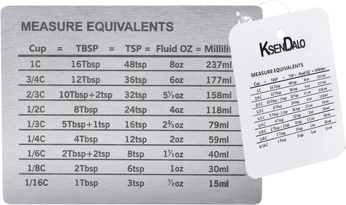 KSENDALO Measurement Conversion Chart with Strong Magnet Backing for Cups, Tablespoons, Teaspoons, Silver