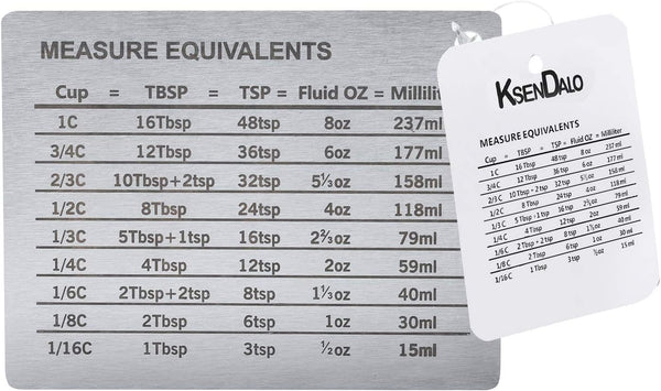 KSENDALO Measurement Conversion Chart with Strong Magnet Backing for Cups, Tablespoons, Teaspoons, Silver