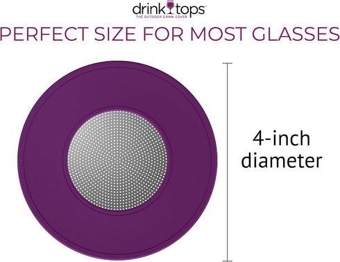 Drink Tops Ventilated Silicone Wine Glass Covers - Weighted Outdoor Glass Protectors, BPA Free - 4 Pack
