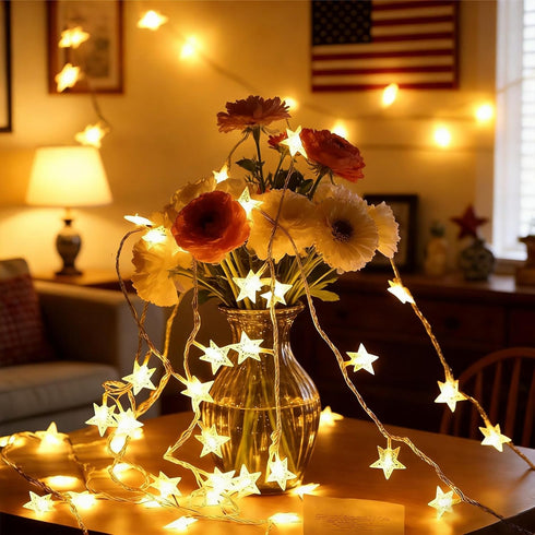 17 50 Star String Lights for Bedroom - Ft LED Fairy Christmas Lights Battery Operated, Indoor Outdoor Waterproof Star