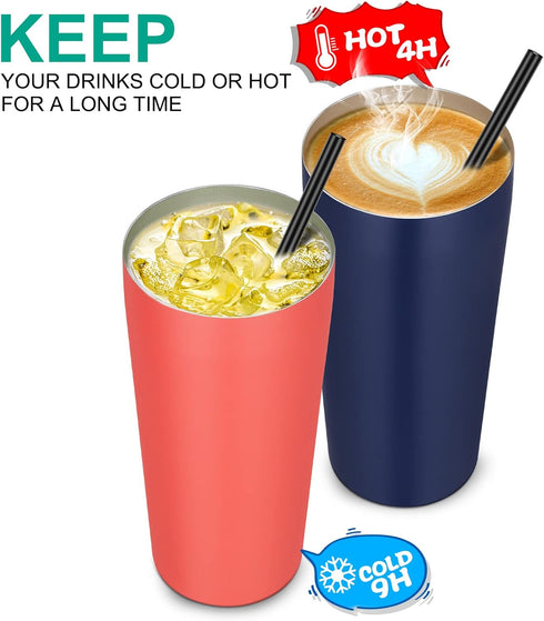 VEGOND 20oz Tumbler Bulk with Lid and Straw - Stainless Steel Vacuum Insulated Travel Mug, Navy Blue